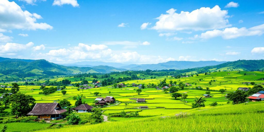 Pemandangan indah desa Coper Ponorogo dengan sawah hijau.